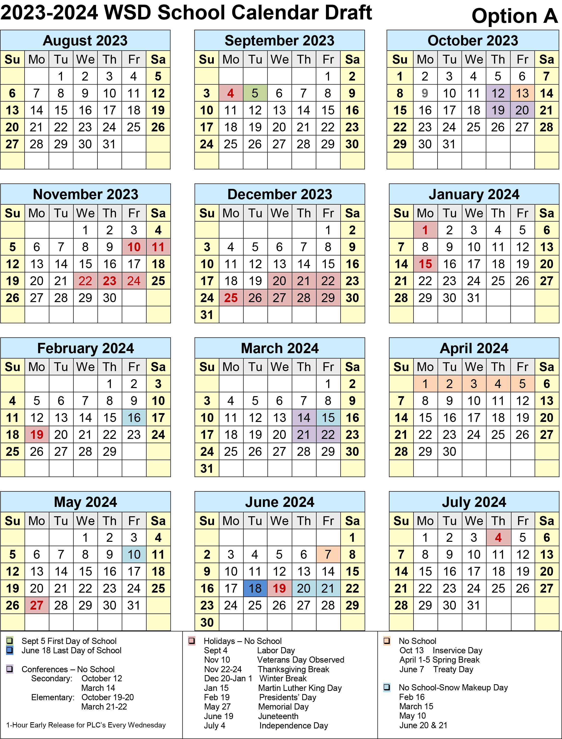2023-2024 Calendar Option A